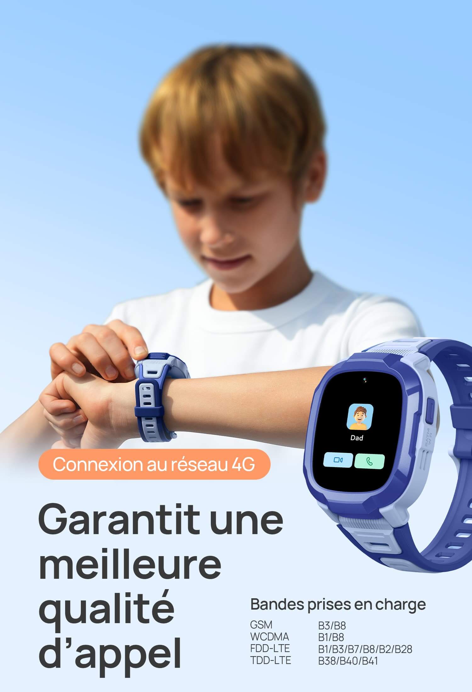 Connexion au réseau 4G.
Garantit une meilleure qualité d’appel.
Bandes prises en charge :
GSM B3/B8
WCDMA B1/B8
FDD-LTE B1/B3/B7/B8/B2/B28
TDD-LTE B38/B40/B41