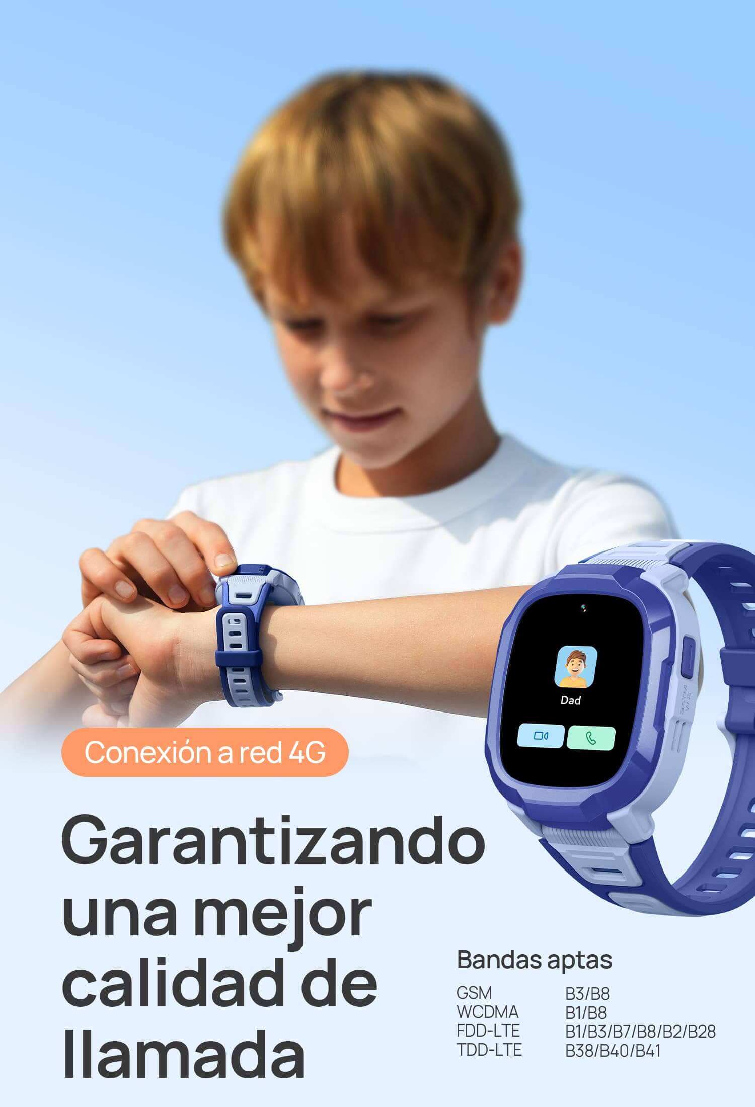 Conexión a red 4G
Garantizando una mejor calidad de llamada.
Bandas aptas:
GSM B3/B8
WCDMA B1/B8
FDD-LTE B1/B3/B7/B8/B2/B28
TDD-LTE B38/B40/B41