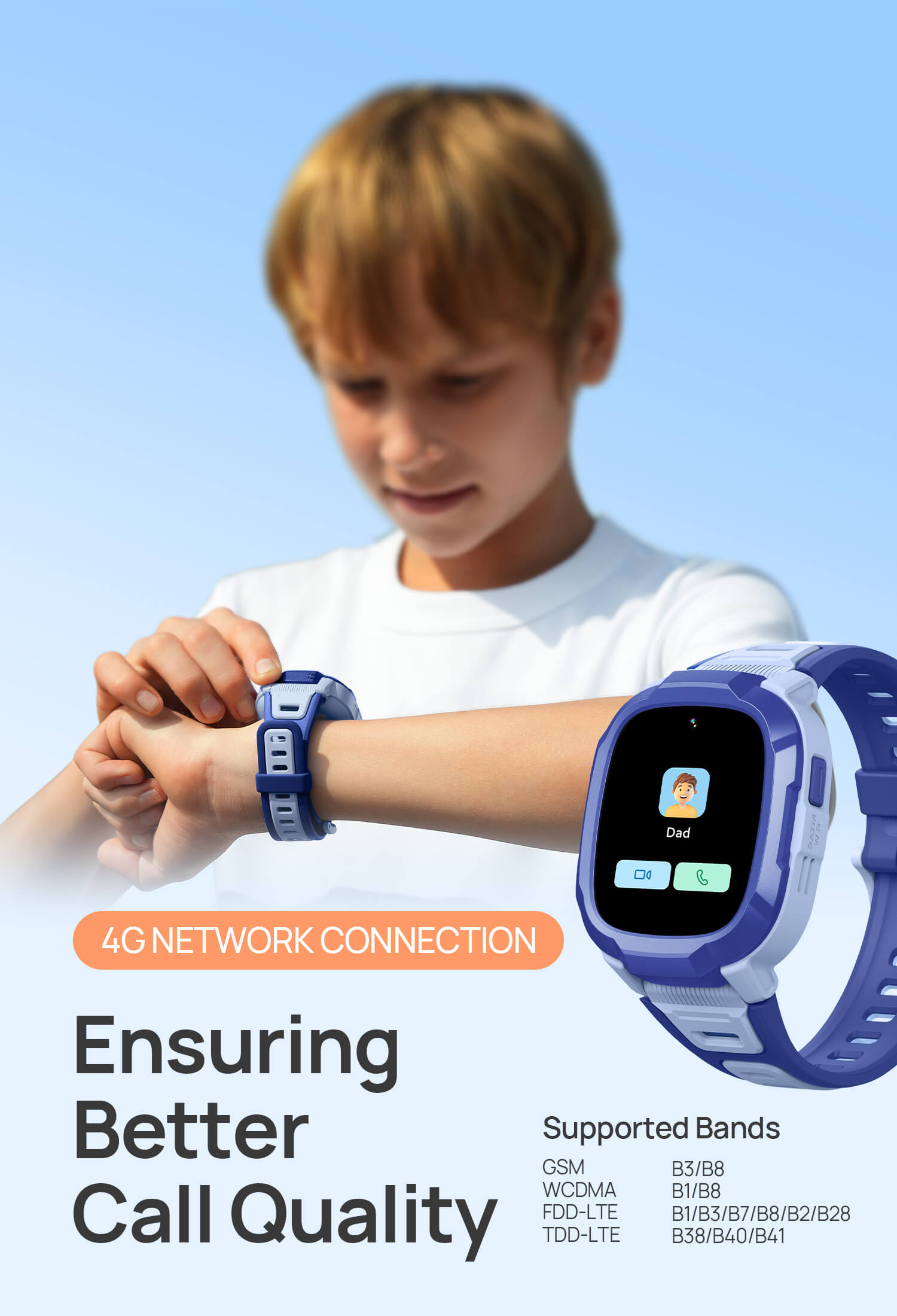 4G Network Connection.
Ensuring Better Call Quality.
Supported Bands:
GSM B3/B8 
WCDMA B1/B8 
FDD-LTE B1/B3/B7/B8/B2/B28
TDD-LTE B38/B40/B41