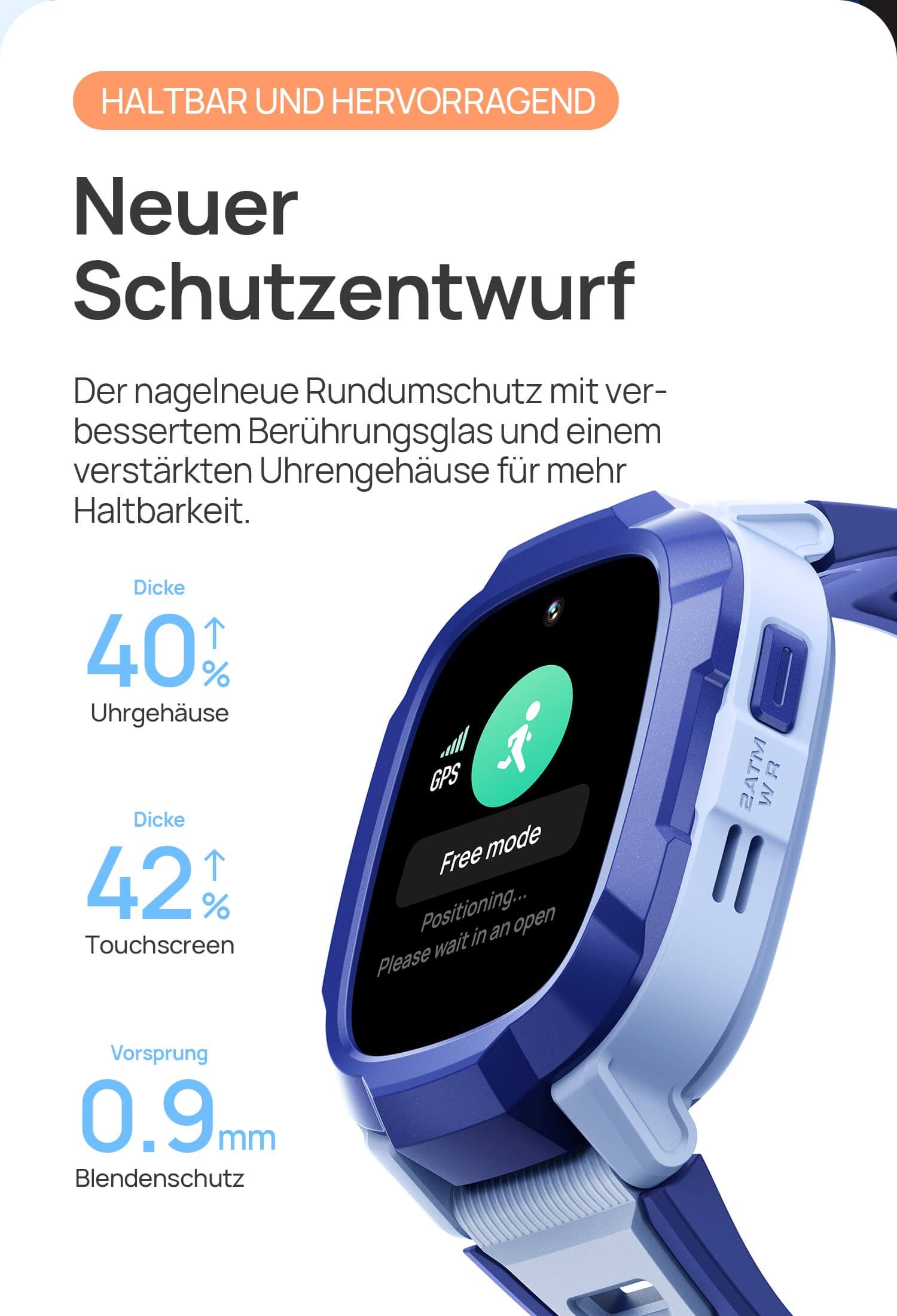 Neuer Schutzentwurf
Haltbar und hervorragend.
Der nagelneue Rundumschutz mit verbessertem Berührungsglas und einem verstärkten Uhrengehäuse für mehr Haltbarkeit.