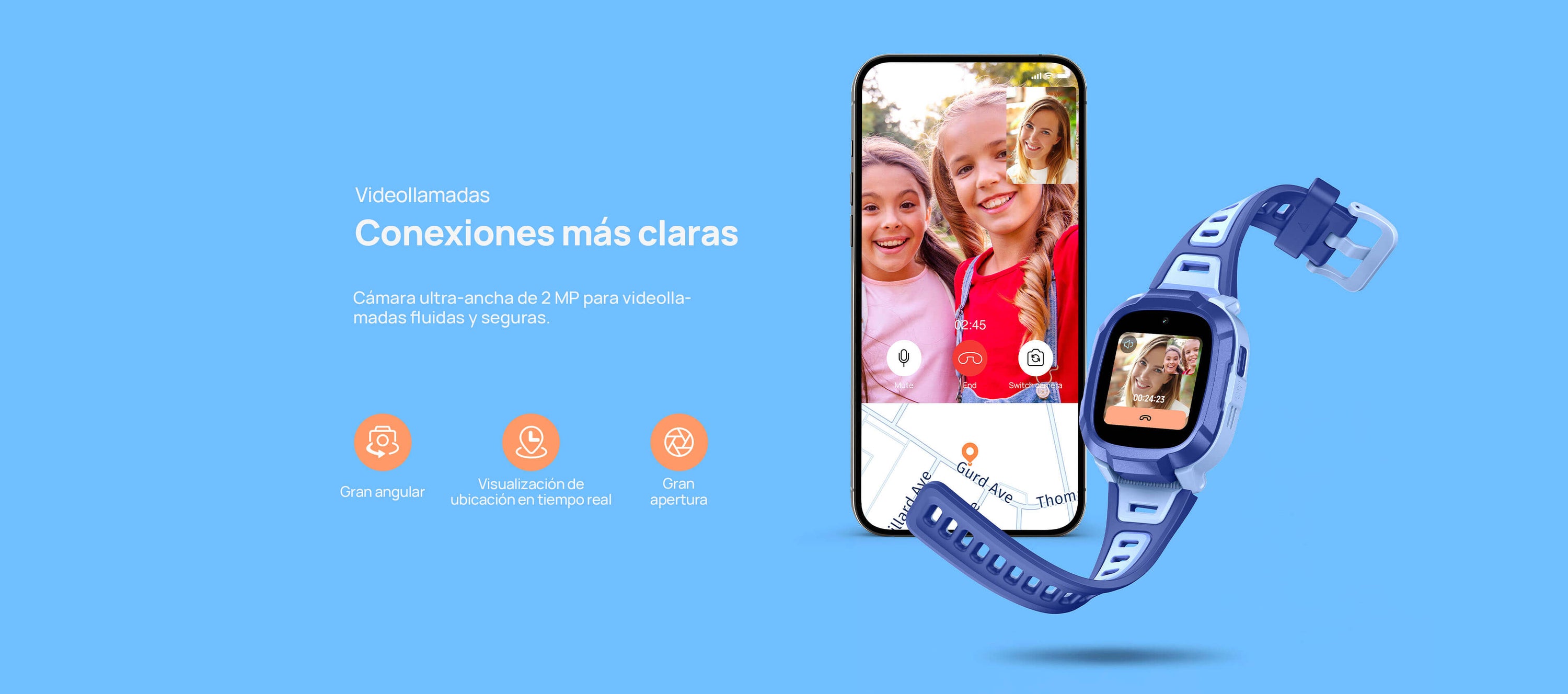 Videollamadas
Conexiones más claras.
Cámara ultra-ancha de 2 MP para videollamadas fluidas y seguras.