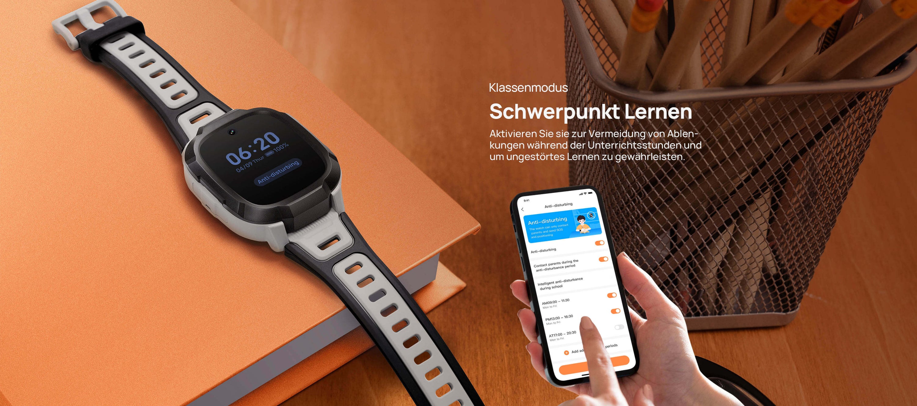 Klassenmodus.
Schwerpunkt Lernen.
Aktivieren Sie sie zur Vermeidung von Ablenkungen während der Unterrichtsstunden und um ungestörtes Lernen zu gewährleisten.